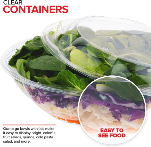 Stock Your Home 64oz Clear Plastic Salad Bowls with Lids, 10 Pack Extra Large Disposable Takeout Containers