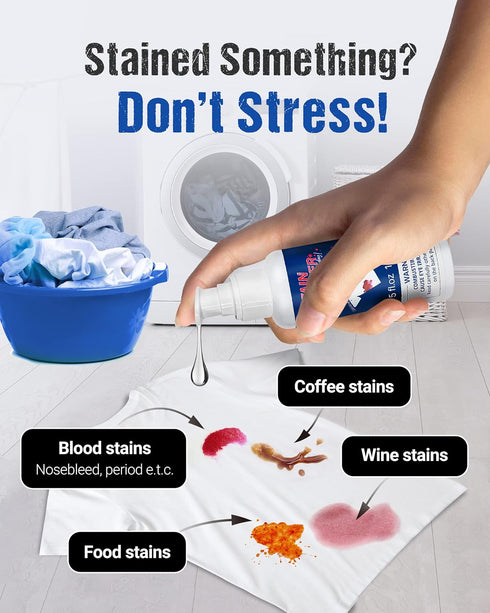 Stain Remover for Home Cleaning, Easily Removes Blood, Wine, Carpet, Grass, Pet Stains, Laundry Stain Cleaner (5 fl oz)