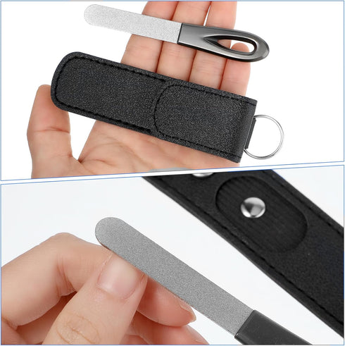 Metal Nail File with Case, Ymapinc 2 Pack Stainless Steel Double Sided Grit Nail Files with Leather Cases