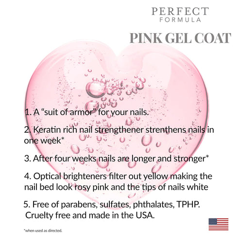 Perfect Formula Pink Gel Coat, Nail Strengthener and Hardener for Women, Keratin Treatment for Damaged Nails