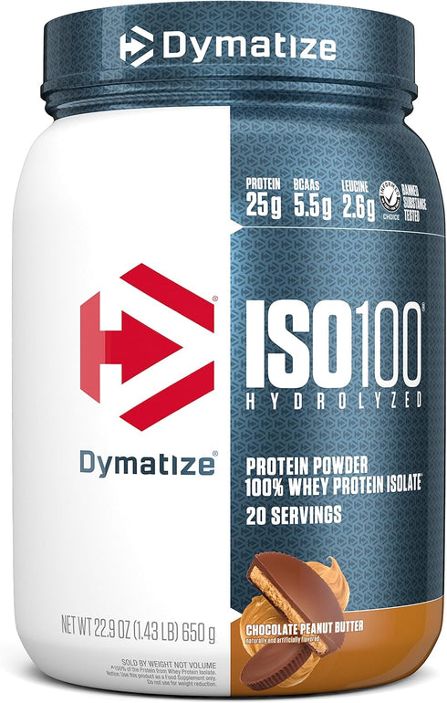 Dymatize ISO100 Whey Protein Powder - 25g Hydrolyzed 100% Whey Isolate - Gluten Free, Fast Digesting, Chocolate Peanut