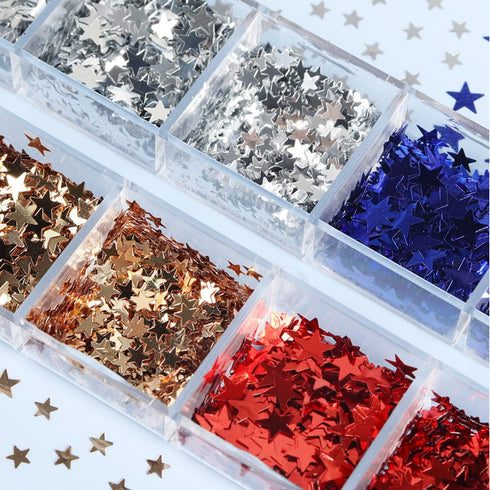 Independence Day Nail Art Glitter Flakes, 12 Grids Mixed Blue Red Sequins for USA Nail Decorations