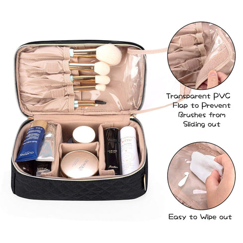 Teamoy Medium Travel Makeup Brush Case, Makeup Train Organizer Bag with Handle for Brushes (up to 9-inch), Black (BAG