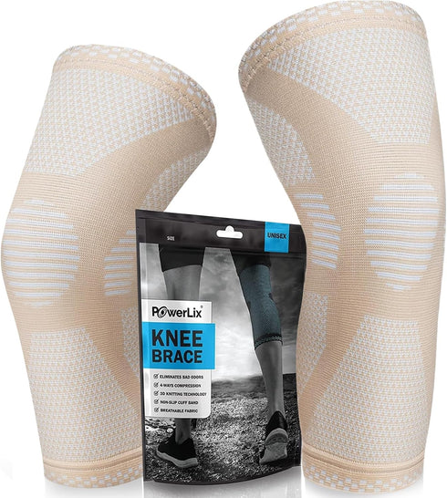 POWERLIX Knee Compression Sleeve (Pair) - Best Knee Brace for Knee Pain