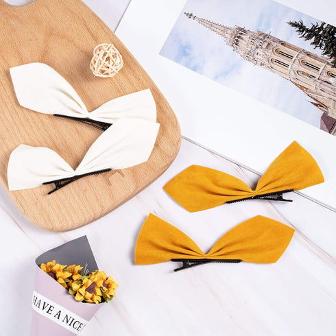 Whaline 4 Pairs Velvet Hair Bows and Barrettes in Mix Colors, 8 Non-Slip Bowknot Clips for Girls & Women