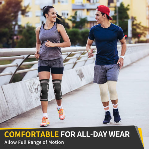 CAMBIVO 2 Pack Knee Compression Sleeve, Medium Beige Knee Brace for Men and Women, Support for Sports