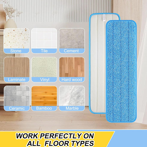 18 inch Reusable Mop Pads, Microfiber Spray Mop Replacement Heads for Wet/Dry Mops, Compatible with Bona Floor Care