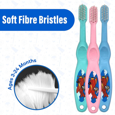 Baby Toothbrush Set of 3 - Soft Bristles Toddler Toothbrush for Boys and Girls, Cute Colors and Designs