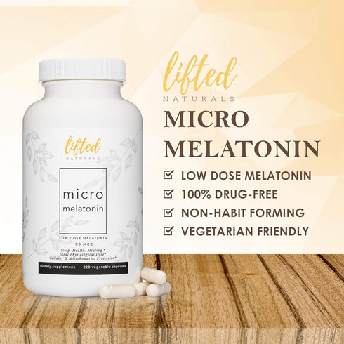 Lifted Naturals Micro Melatonin Family Size - 220 Vegetable Capsules, 100 mcg Low Dose Non-GMO Fast Dissolve Sleep Aid