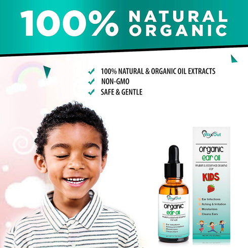 Natural Mullein Ear Wax Removal Oil & Cleaner Drops with Strawberry for Kids, Moisturizer & Allergy Soothing