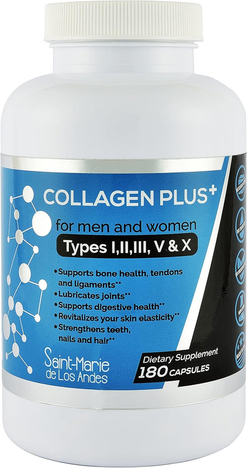 Multi Collagen Pills Plus 180 Capsules (Types I, II, III, V & X) + Absorption Enhancer, Non-GMO, 3 Months Supply