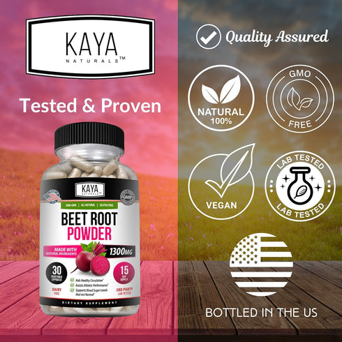 Kaya Naturals Premium Organic Beet Root Powder - 30 Count for Healthy Circulation and Nitric Oxide Flow
