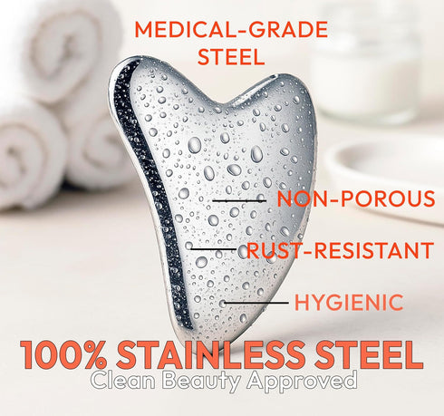 Stainless Steel Gua Sha Tool for Face & Neck Facial Massage Tool for Lymphatic Drainage, Depuffing, Jawline Sculpting