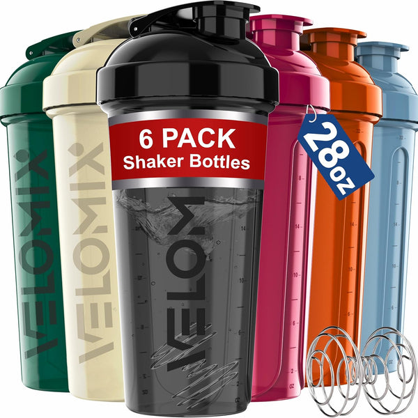 '-6 PACK- 28 oz Shaker Cups for Protein Shakes, Leak Proof Protein Shaker Bottle
