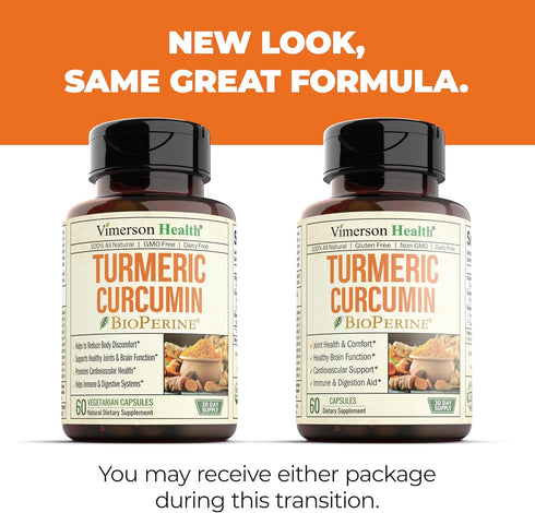 Turmeric Curcumin with Black Pepper Extract & Organic Turmeric, 60 Curcuma Capsules for Joint Support