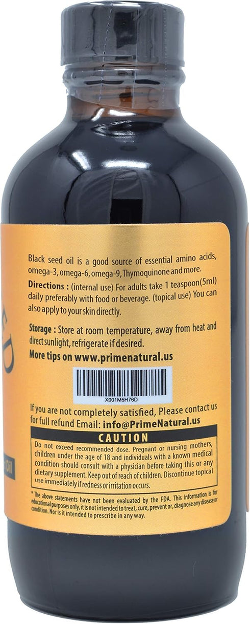 Organic Black Seed Oil 4oz - Cold Pressed, Unrefined, High Thymoquinone, Vegan Omega 3 6 9