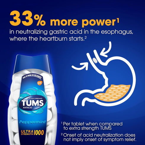 TUMS Ultra Strength Chewable Antacid Tablets - Peppermint, 72 Count for Heartburn Relief