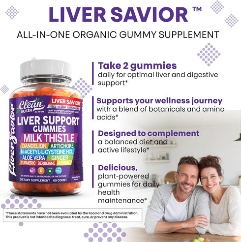 Gummies Gummy Clean Nutra Liver Cleanse Detox & Repair | Milk Thistle Liver Support Vitamins | Dandelion, Artichoke