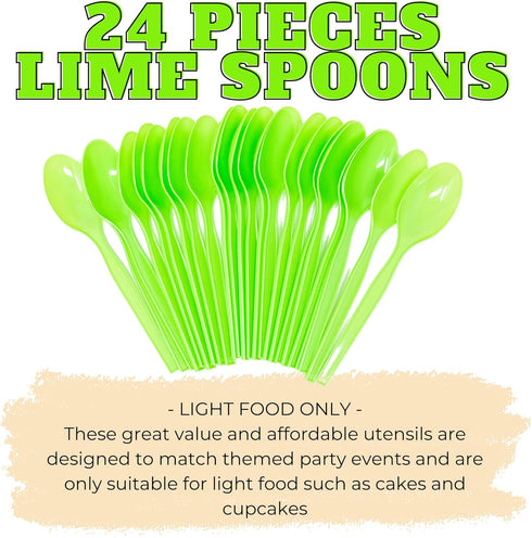 Lime Plastic Spoons (24 Pack) - Lime Spoons for Parties, Lightweight Plasticware, Colored Plastic Spoons, Plastic Utensils, Disposable Cutlery for Occasions, Party Plastic Spoons, Blue Orchards by Blue Orchards