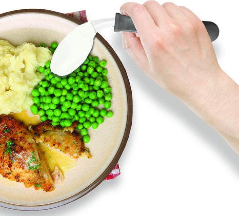 Rehabilitation Advantage Right Handed Grip Easy Coated Offset Spoon, Gray