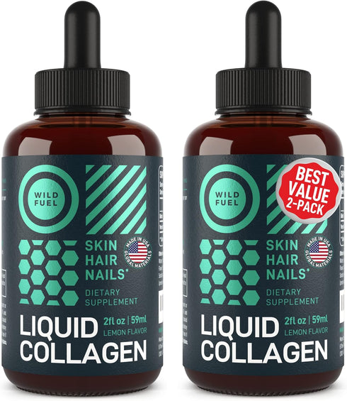 Liquid Collagen Peptides - 10,000mcg Collagen & 5,000mcg Biotin Drops for Youthful Skin, Hair Growth, Lemon Flavor