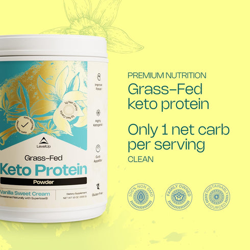 LevelUp Keto Protein Powder Supplement - Vanilla Sweet Cream, with Collagen Peptides, Energizing MCT, Whey Isolate