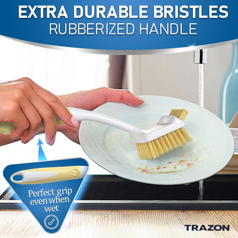 Set 5 Dish Brush of with Holder - Kitchen Scrub Brushes with Non-Slip Long Handle for Cleaning, Scrubber, Dishwashing