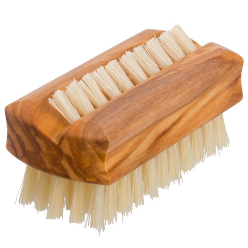 REDECKER Natural Pig Bristle Travel Nail Brush with Waxed Olive Wood Handle, 2-1/4-Inches