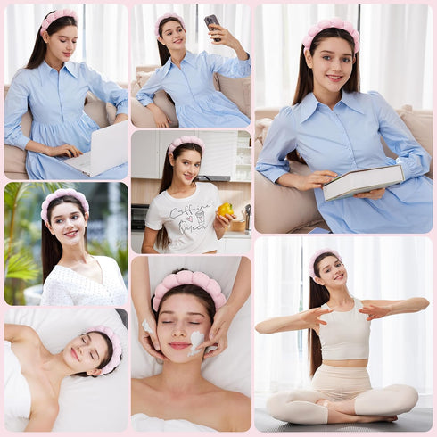 Headbands for Women - Spa Headband & Wristband Set for Washing Face, Facial Mask, Makeup & Skin Care