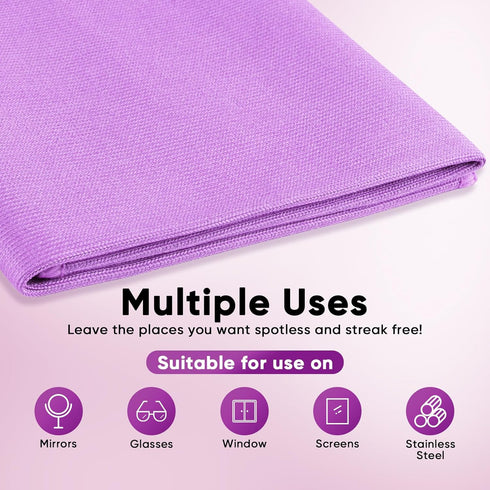 HOMEXCEL Microfiber Cleaning Cloths - 6 PK, Lint-Free, Reusable, Purple, 16x14" for Glass, Windows, Mirrors