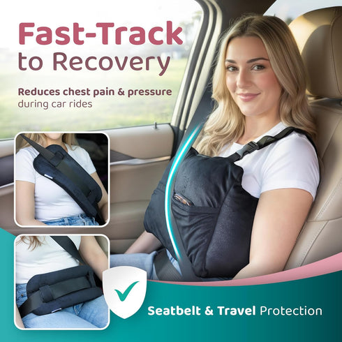 Pack Zomaple Mastectomy Recovery Pillow + Strap, Gel & Seat Belt Cover Post-Op Essentials, Breast