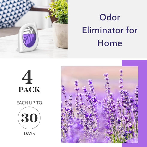 Air Freshener for Home, 4 Pack, Lavender Essential Oils, Odor Eliminator for Small Areas, Up to 120 Days