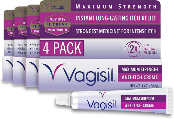 Vagisil Maximum Strength Feminine Anti-Itch Cream with Benzocaine for Women, 1 oz (Pack of 4)