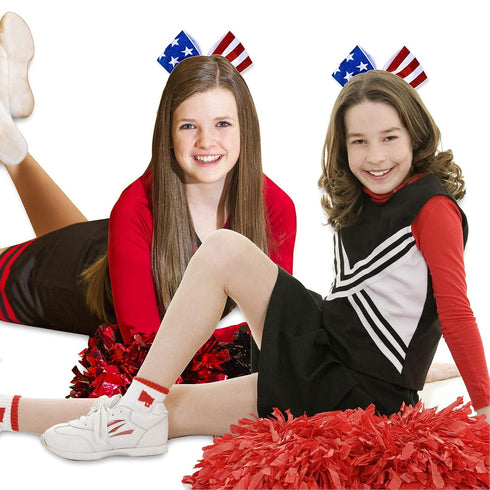 Whaline 4th of July Glitter Cheer Hair Bows - 8 Inch Patriotic Hair Accessories with Elastic Ponytail Holder, 4Pcs
