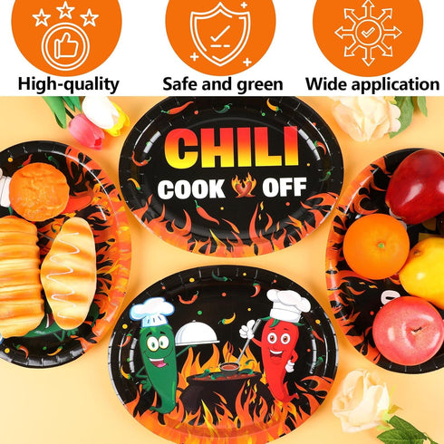 50 Pcs Chili Cook Off Oval Paper Plates, 11 inch Large Disposable Platters for Mexican Fiesta Chili Cooking Competition