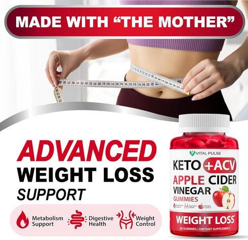 Vital Pulse Gummies Gummies Gummy Keto ACV Advanced Weight Loss - Sugar Free ACV Keto - Supplement for Women and Men
