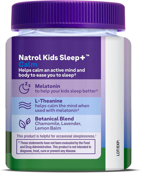 Natrol Kids Sleep+ Calm - Melatonin and L-Theanine Sleep Gummies for Kids, 60 Strawberry-Flavored Gummies