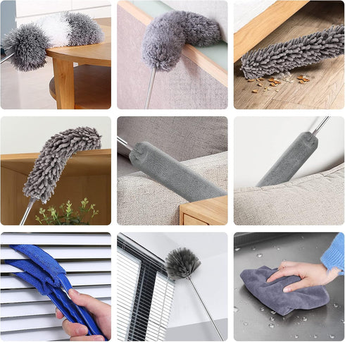 Microfiber Duster Kit (11PCS) with Washable Dusters and Extension Pole (30 to 100 in)