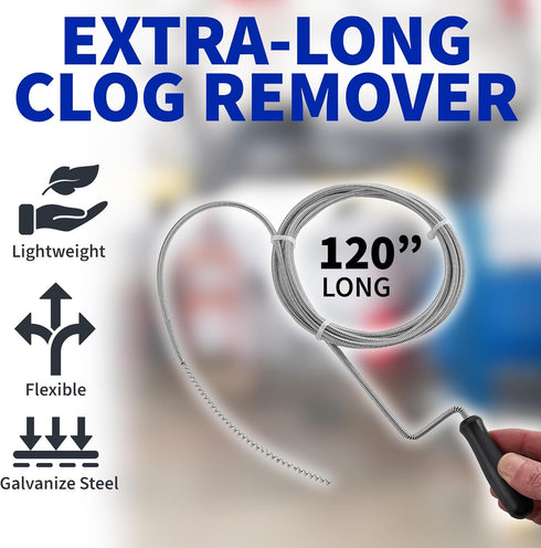 Professional Slow Drain Cleaner, 10-Foot Metal Snake for Hair, Food, Debris Removal from Pipes, Plumber Tools