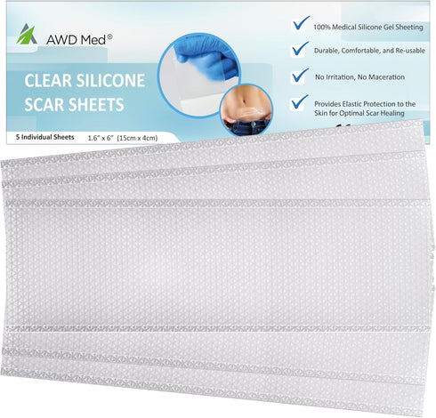 AWD Silicone Scar Sheets for Scar Removal, Extra Thick 0.5mm Silicone Scar Tape for Surgical Scars, C Section, Keloid