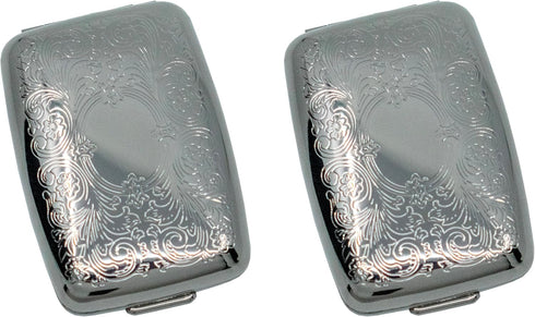 Set 2 of Etched Rectangular Pocket Purse Pill Box & Organizer with Dual Compartments (Victorian - Pewter)