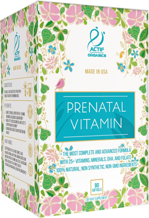 Actif Organic Prenatal Vitamin, 25+ Organic Vitamins, DHA, EPA, Omega 3, 90 Count