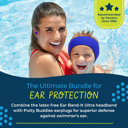 Earvolution Ear Band-It Ultra Premium Swimming Headband and Swimmers Ear Plugs Bundle, Hot Pink, Medium