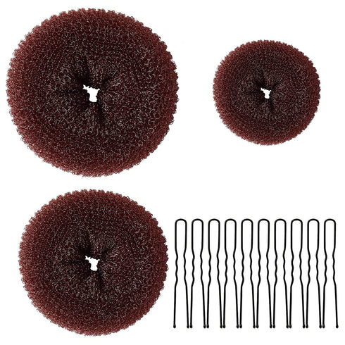 TsMADDTs Donut Hair Bun Maker, 3PCS Dark Brown Ring Style Bun Maker with 20PCS U Shaped Hair Pins for Women