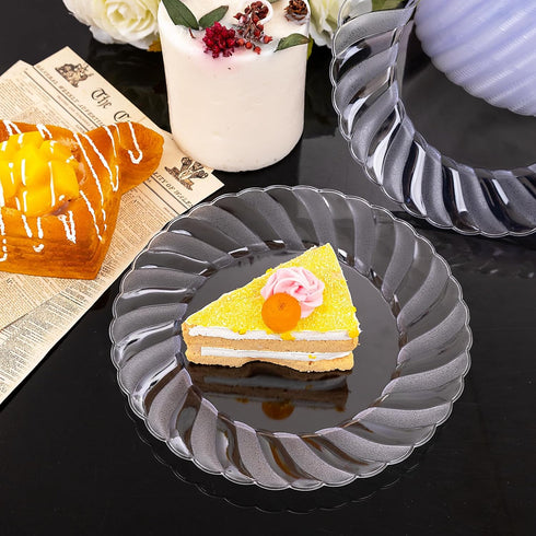 U-QE 100 Pieces Clear Plastic Plates, 6 Inch Disposable Dessert Plates, Washable & Reusable for Parties