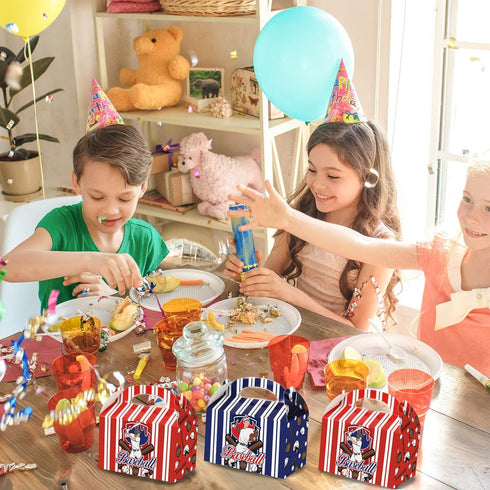 chiazllta Baseball Party Favor Treat Boxes, Gift Boxes for Candy, Cookies, Snack Goody Cardboard Box with Handles (12