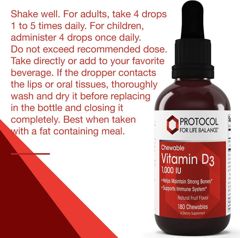 Protocol Liquid Vitamin D3 400 IU - 527 Servings, Bone & Teeth Support, Non-GMO, Halal, Keto-Friendly