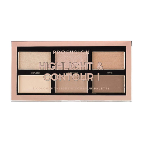 Profusion Cosmetics Mini Artistry Highlight & Contour Palette, Long Lasting Soft Powder Formula, Light Medium
