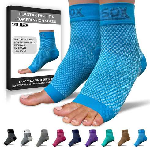 SB SOX Plantar Fasciitis Relief Socks - Ankle Brace Compression Sleeve for Foot Pain (Blue, X-Large)