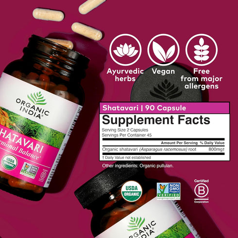 Immune Inflammatory 90 ORGANIC INDIA Shatavari Herbal Supplement - Supports Hormonal Balance, and Response, Vegan